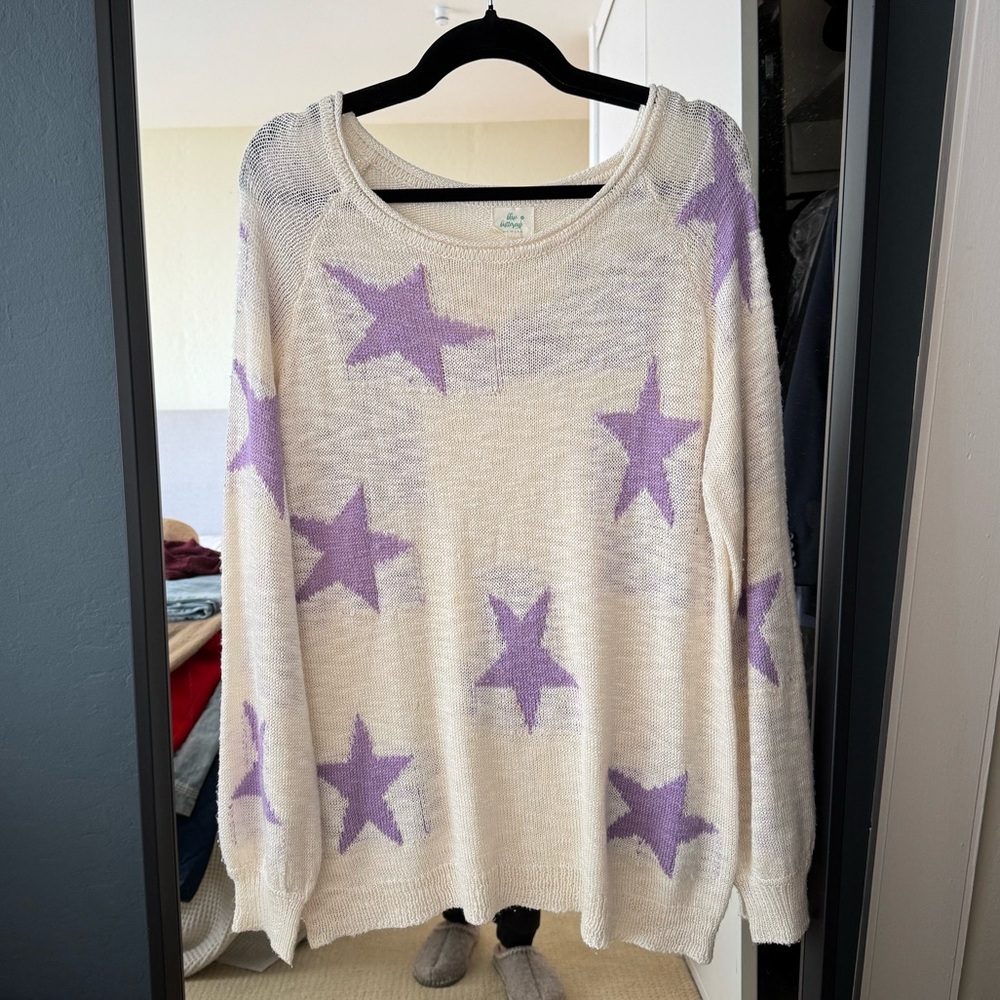 Wildfox Seeing Stars White Purple Sweater Medium pristine worn once SF boutique